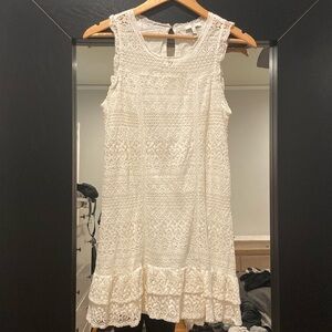 Joie Lindell Cream Lace Sleeveless Cotton Mini Shift Dress Size Small